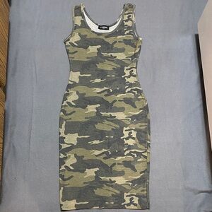 Camo Green and Tan Midi Dress